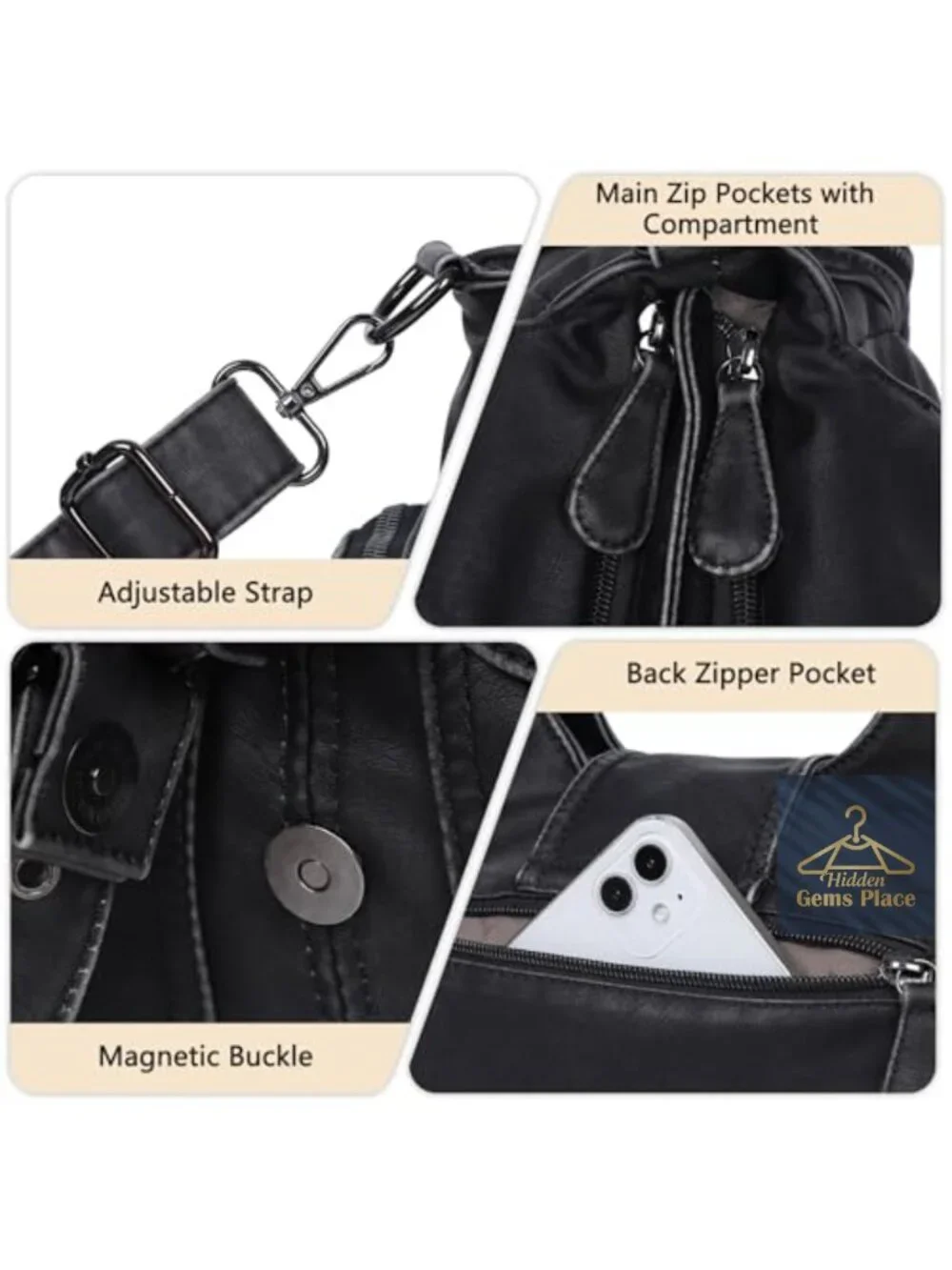 Vegan Leather Hobo Tote Bag with Crossbody Strap